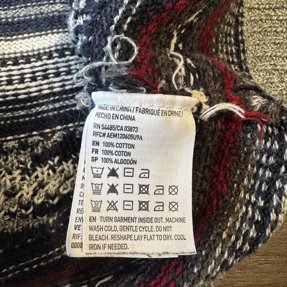 American Eagle‎ Aztec Hooded Pullover Cotton Sweater Kangaroo Pocket Men’s Small - Picture 8 of 11